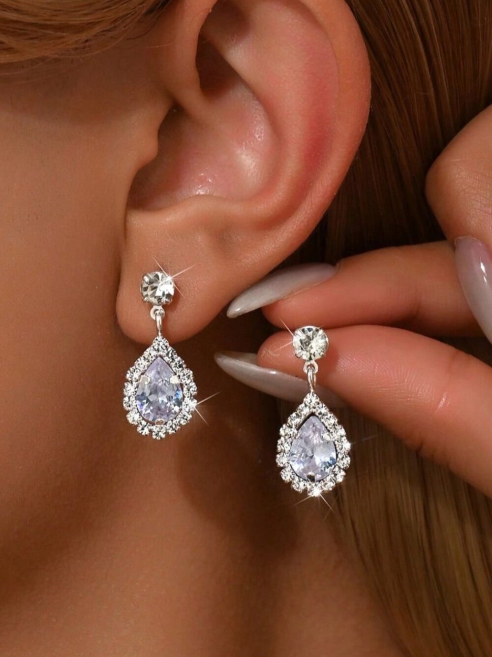 3/$35 NWT Silver Plated Copper Teardrop Crystal Dangle Earrings Bridal Prom